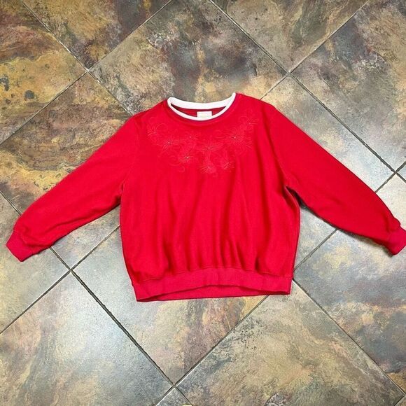Alfred Dunner Red Floral Embroidered Sweatshirt 2X - Picture 4 of 10